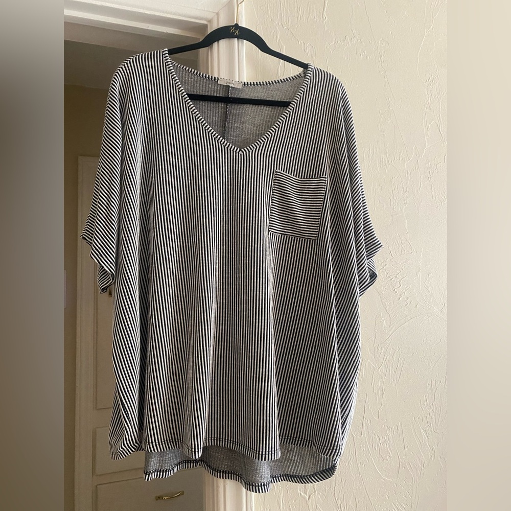 Oversized, Black and White Striped top, size Medium